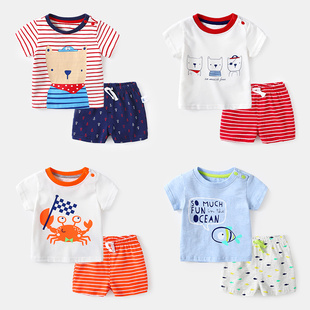 宝宝短袖套装夏季男童t恤纯棉短裤外穿小童两件套0-1岁婴儿夏装女