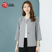 韩国夏季中年女装外套，短款宽松洋气简约妈妈装七分袖上衣ouc3032
