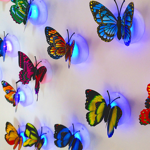 3d立体led蝴蝶夜光墙贴女生，房间装饰墙纸，自粘室内背景墙上小饰品