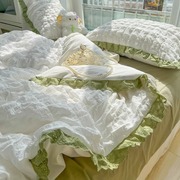 夏季公主风床上四件套水洗棉床单，被套罩单人，宿舍三非全棉纯棉夏天