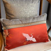新中式沙发靠垫套腰枕长条抱枕套方形靠包红色仙鹤客厅靠背腰垫