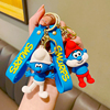 韩国创意可爱蓝精灵汽车，钥匙扣女款小清新钥匙链，卡通挂件挂饰潮