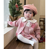 婴儿衣服套装春秋针织毛线外套+背带，连体哈衣女(哈衣女)宝宝洋气两件套春