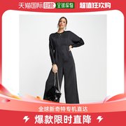 香港直邮潮奢 ASOS 女士设计缎面蝙蝠袖阔腿连体裤(黑色)