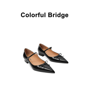 Colorful Bridge丨黑色蝴蝶结芭蕾舞平底鞋 尖头甜美玛丽珍鞋
