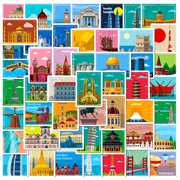 50张海报地标贴纸旅行日记，油画风格世界，地标建筑旅游海报贴画