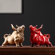 创意陶瓷红色牛摆件家居客厅招财装饰品吉祥物生肖牛年摆设