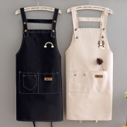 夏季棉布帆布围裙定制LOGO印字家用厨房无袖餐厅可爱上班工作服女