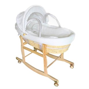 玉米皮编织新生儿摇篮包含床品实木摇摆支架可移动车载婴儿篮