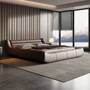 vatar梵达真皮床卧室，北欧轻奢家具双人床，1.8米现代极简风皮艺软床