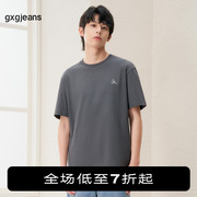 gxgjeans男装2024年夏季圆领刺绣，100%纯棉深灰色，短袖t恤男
