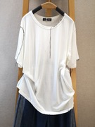 5995黑白两色圆领套头短袖宽松纯棉薄款手工明线流苏t恤女士夏装