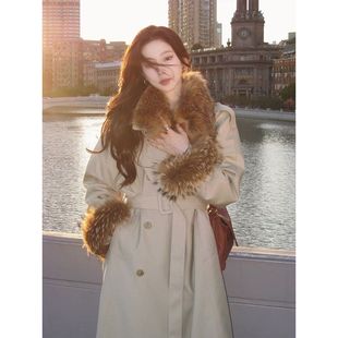 冬季高级感大衣高端轻奢中长款米白色毛领厚外套女装2023