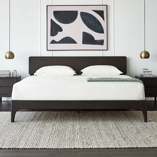 木陌家具纯实木床全黑色橡木北欧现代简约小户型1.8米双人床卧室