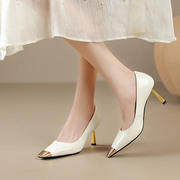 高跟鞋女2024年春秋季配裙子通勤细跟女鞋子法式白色气质单鞋