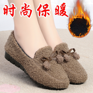 冬季老北京布鞋软底加绒毛毛，鞋平底懒人休闲防滑女士时尚棉鞋