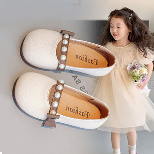 女童鞋子儿童公主皮鞋，2024春秋软底英伦风，单鞋时尚洋气豆豆鞋