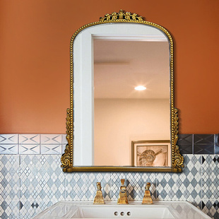 法式复古轻奢拱形欧式卫浴室镜挂镜子卫生间梳妆化妆镜雕花装饰镜