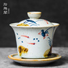 景德镇手绘陶瓷三才盖碗，青花釉里红中式茶杯，大号家用泡茶器敬茶碗