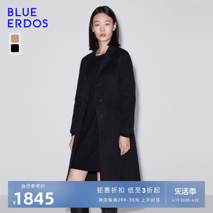 blueerdos秋冬舒适气质，中长款黑色简约毛呢，外套羊毛羊绒大衣女
