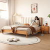 榉木实木床波浪床，1.8米双人床原木风，小户型卧室日系奶油风软包床
