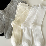 白色堆堆袜子女中筒袜配小皮鞋，夏季薄款纯棉，芭蕾风日系长袜春秋款