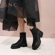 gnc低跟时装短靴女2023冬季加绒保暖舒软简约百搭黑色短靴子