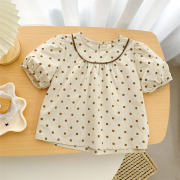 24夏季女童波点复古娃娃衫儿童纯棉洋气泡泡短袖上衣宝宝衬衫