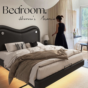意式极简悬浮床黑色1.8m双人床，现代简约复古法式皮床软包婚床主卧