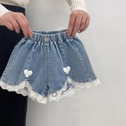 儿童牛仔短裤夏季2023女童外穿百搭蕾丝花边薄款中小童短裤潮