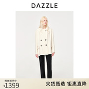 dazzle地素奥莱2023春季白色直筒廓形粗花呢，毛呢大衣外套