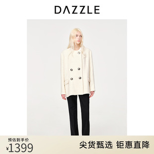 DAZZLE地素奥莱2023春季白色直筒廓形粗花呢毛呢大衣外套
