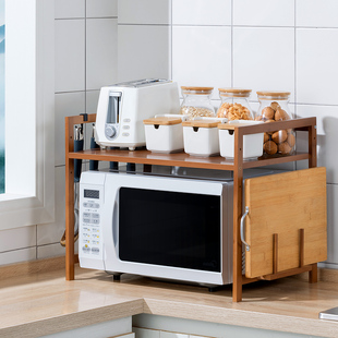 十一维度楠竹微波炉置物架厨房收纳架家用台面烤箱架调味品架实木