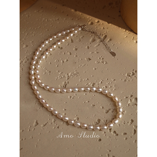AMO赵露思同款天然淡水米粒珍珠项链女气质简约高级感叠戴锁骨链