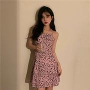 T18#粉色豹纹吊带可爱高腰显瘦垂感女短裙夏连衣裙