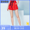 风迪品牌夏季女士短裤休闲裤红色修身高腰女裤亚麻热裤72849