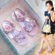 女童凉鞋2024夏季儿童公主鞋紫色水晶鞋小女孩爱莎公主女童鞋