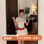 DULA好好家 蝴蝶结蕾丝边短袖T恤女夏季2024辣妹紧身短款上衣