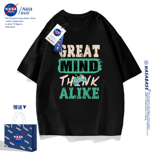 NASA联名短袖t恤男潮牌2024ins夏季纯棉潮流体恤半袖黑色上衣