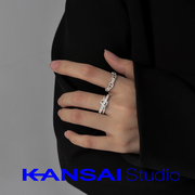 KANSAI锆石情侣戒指男女设计感小众冷淡风日韩时尚指环开口可调节