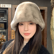 水貂毛帽子女秋冬整皮貂毛渔夫帽水貂皮草帽时尚保暖貂皮盆帽冷帽