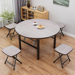 折叠桌家用小圆桌子可折叠不锈钢，边小型餐桌租房宿舍吃饭桌椅组合