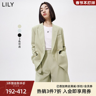 LILY2023女装气质绿色通勤高级感时尚设计感小个子西装外套