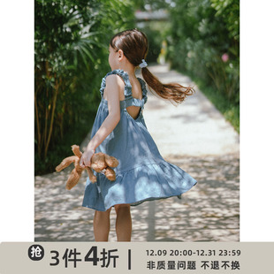 史豌豆(史豌豆)女童夏装，2023海边度假露背吊带裙女宝宝洋气时髦连衣裙