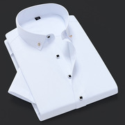 白衬衫男短袖青年领扣纯色，商务休闲工装，修身正装潮流职业衬衣
