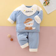 初生婴儿冬款三件套0-4个月，套装保暖棉袄，平腰裤满月男女宝宝棉衣