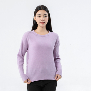 YD37女士春秋针织衫 羊绒短款套头圆领内搭休闲上衣 淡紫色