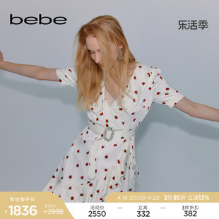 bebe春夏系列桑蚕丝，碎花印花连衣裙250049