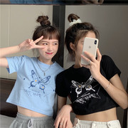 闺蜜姐妹装短款短袖t恤女2023夏季韩版潮露脐风学生上衣