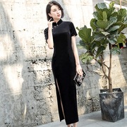 旗袍女2022年款改良版，年轻高端黑色长款气质，连衣裙优雅中国风